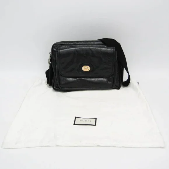 GUCCI Black Leather Messenger Shoulder Bag - Picture 2 of 14